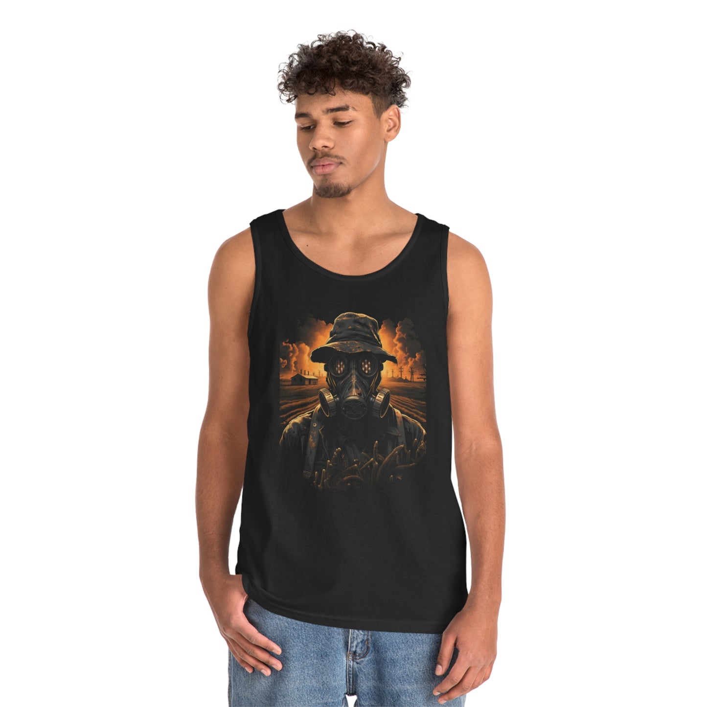 gas mask apocalyptic farmer  Unisex Heavy Cotton Tank Top