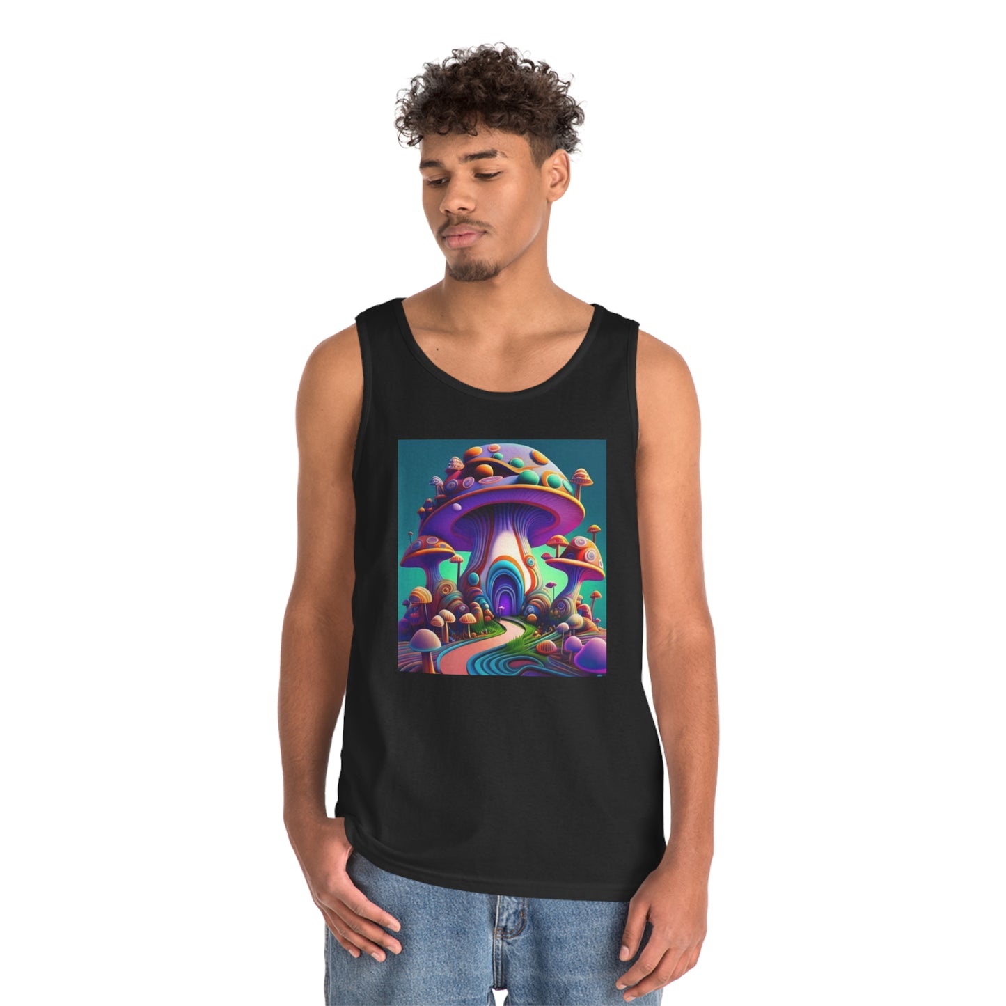 colorful trippy mushroom Unisex Heavy Cotton Tank Top