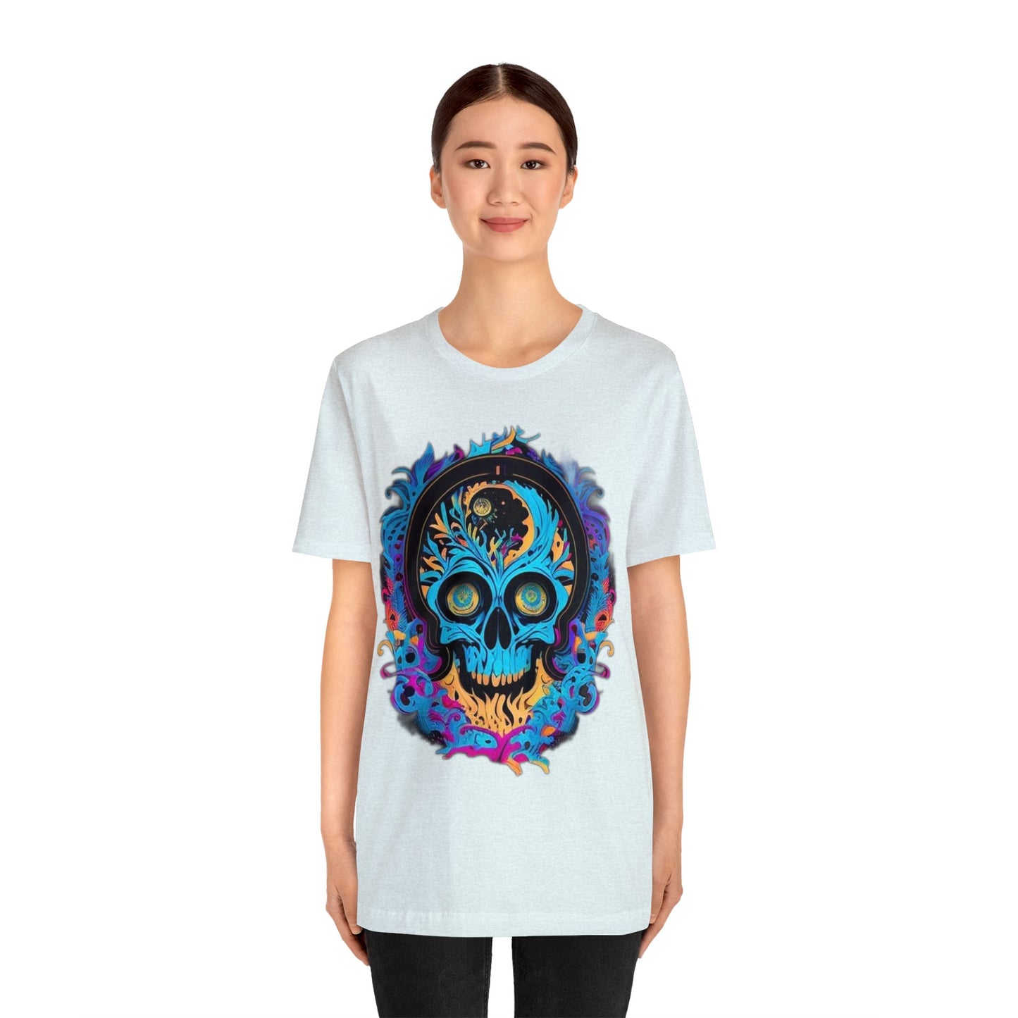 bright blue sugar skull Unisex Jersey Short Sleeve Tee