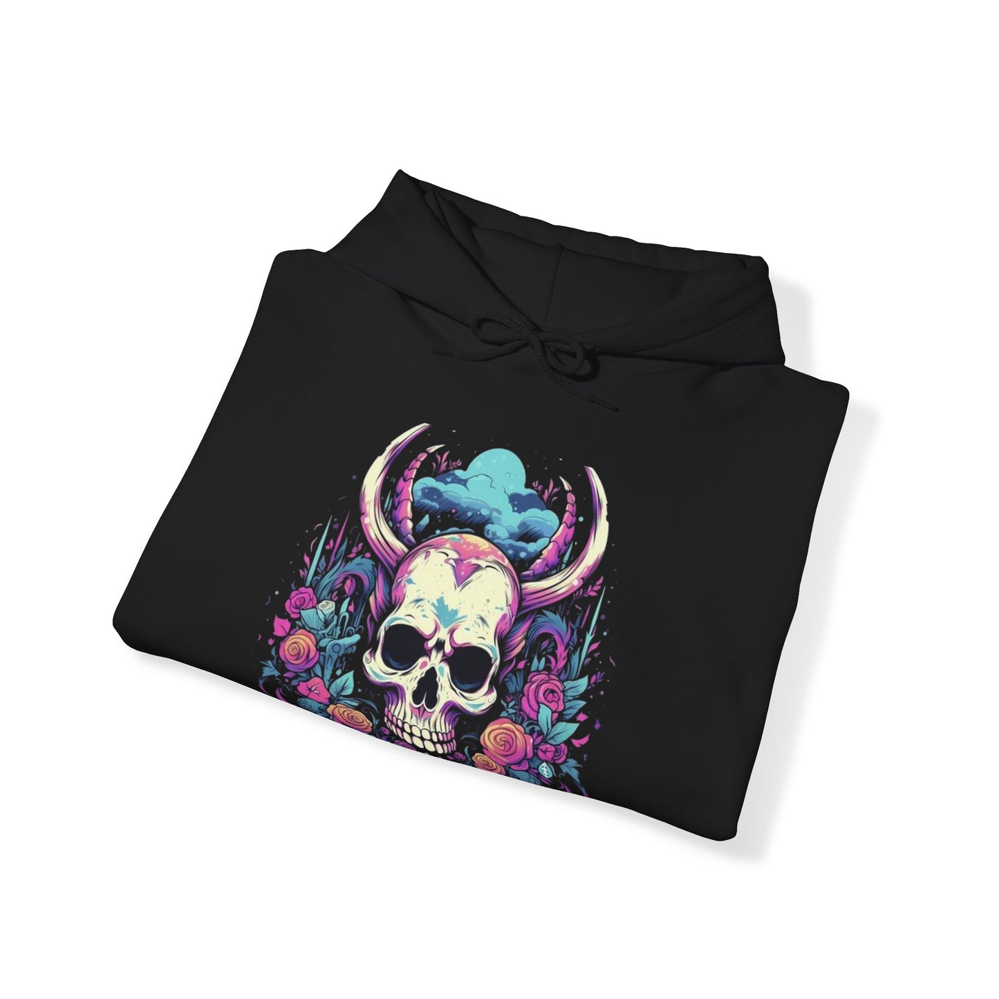 skull with horns colorful trippy Unisex Heavy Blend™ Hooded Sweatshirt