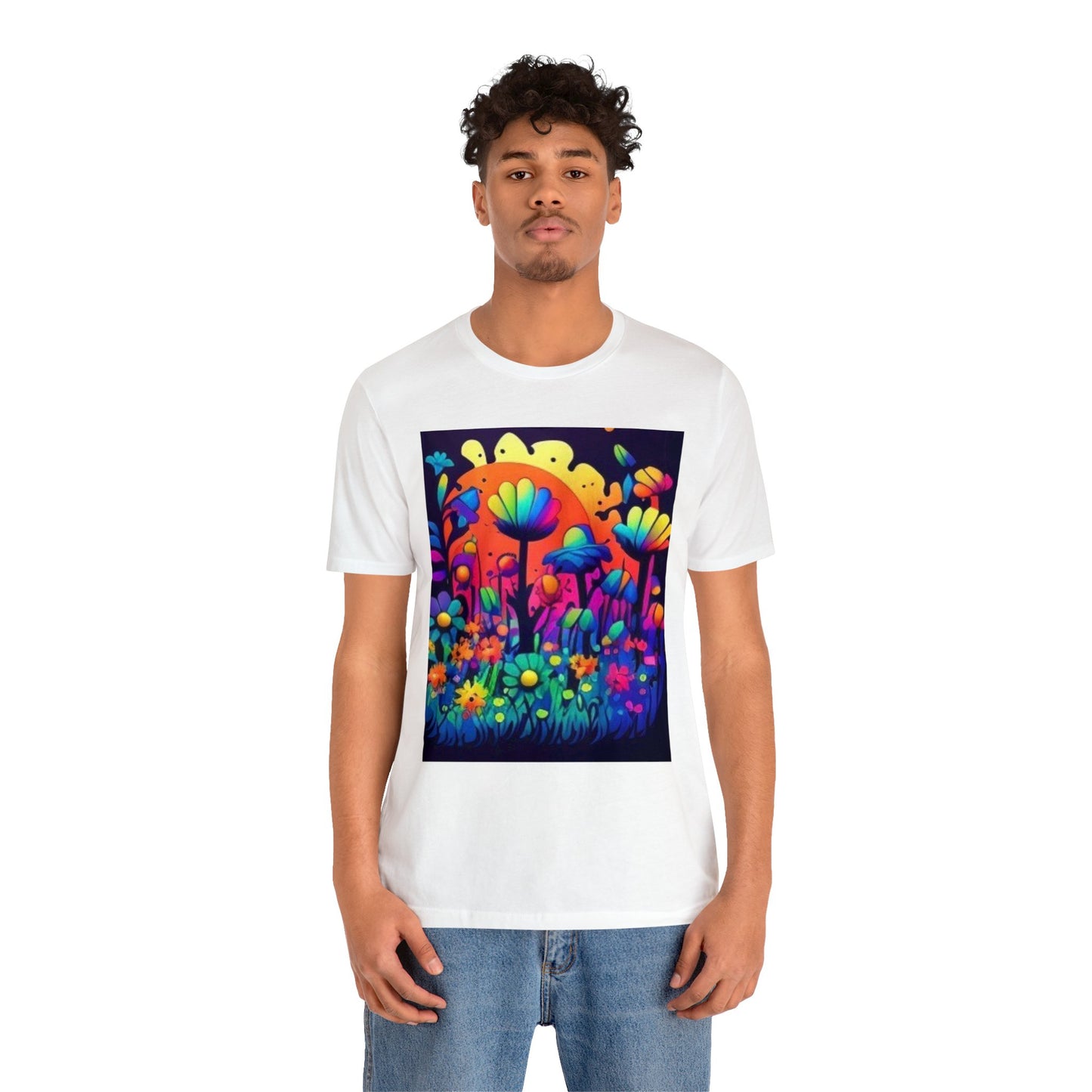 70's style trippy flowers Unisex Jersey Short Sleeve Tee